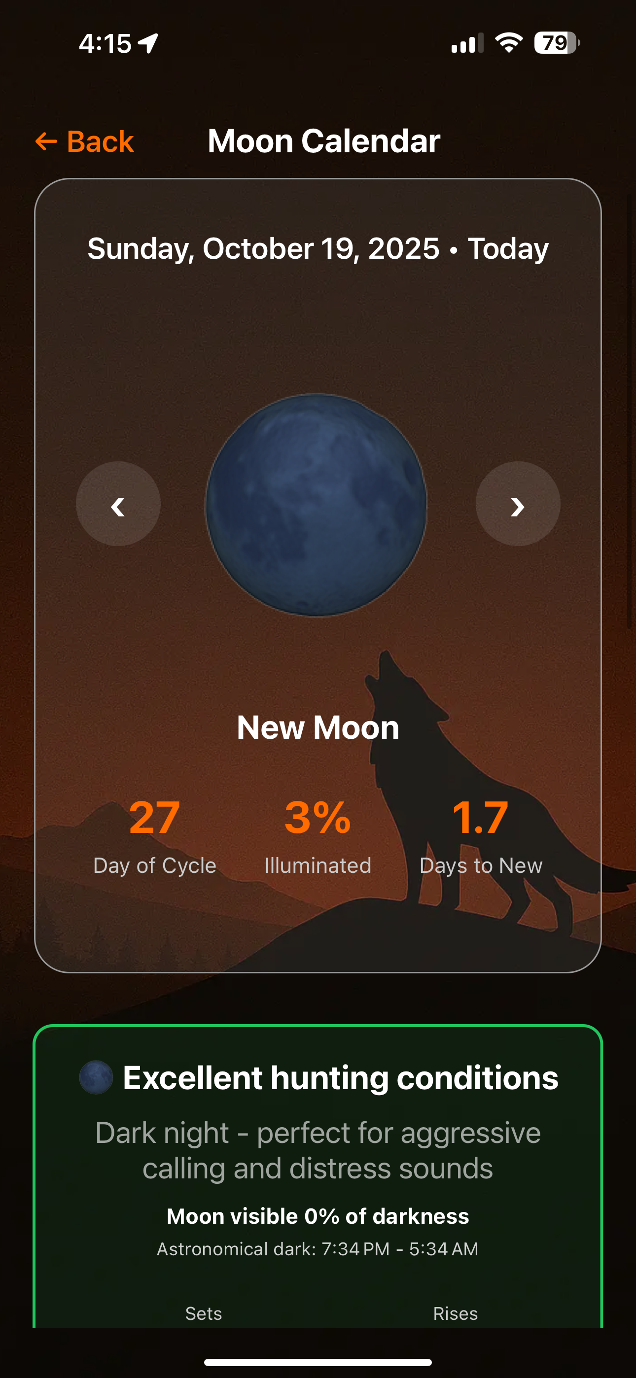 Moon Phase Calendar - Lunar Calendar with Hunting Ratings